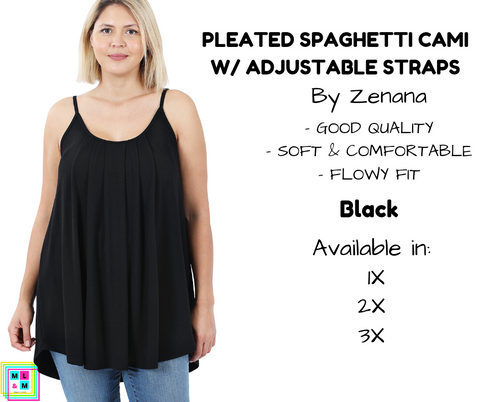 PLUS Pleated Spaghetti Strap Cami - Black