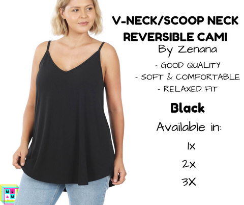 PLUS V-Neck/Scoop Neck Reversible Cami - Black