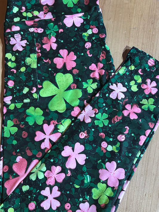 Pink & Green Clover Pocket Leggings