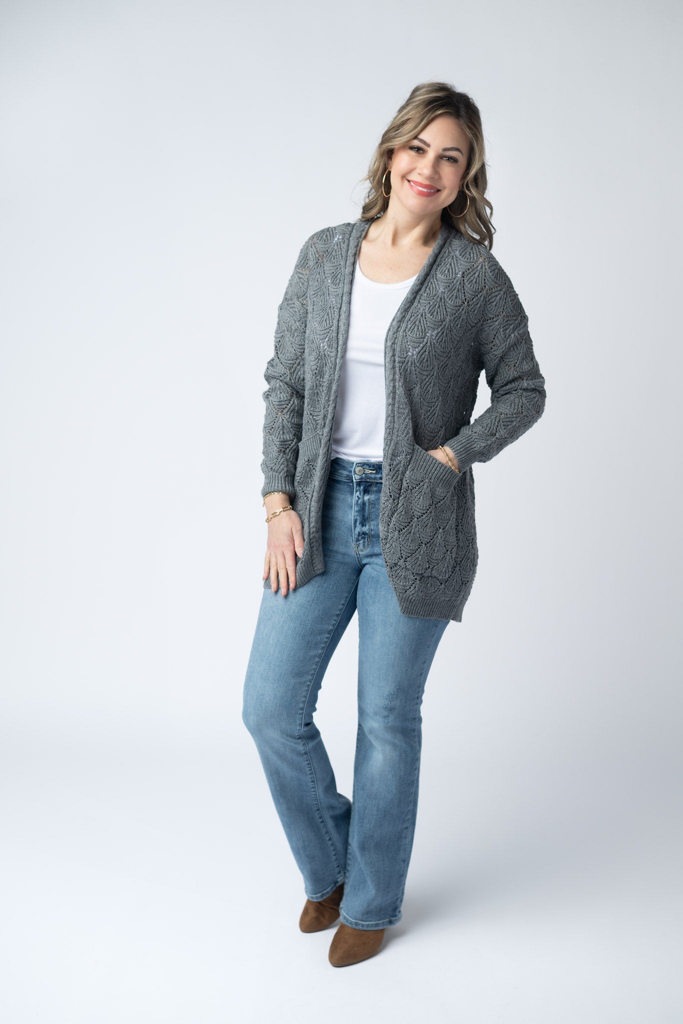 IN STOCK Open Knit Cardigan - Grey FINAL SALE