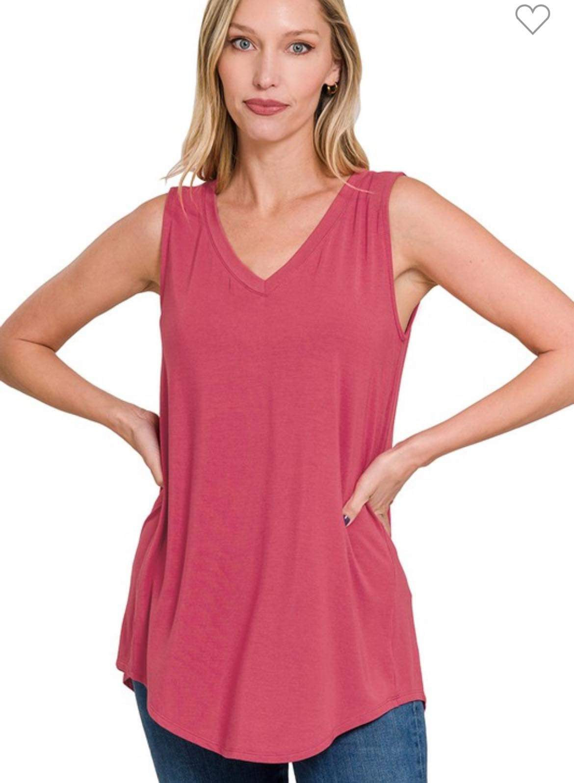 Sleeveless V-Neck Hi-Low / Berry ( DB5)