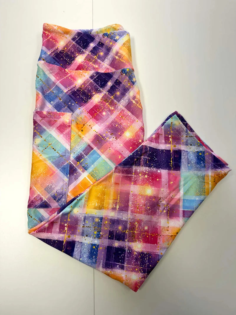 Summer Plaid Pocket Capri Leggings