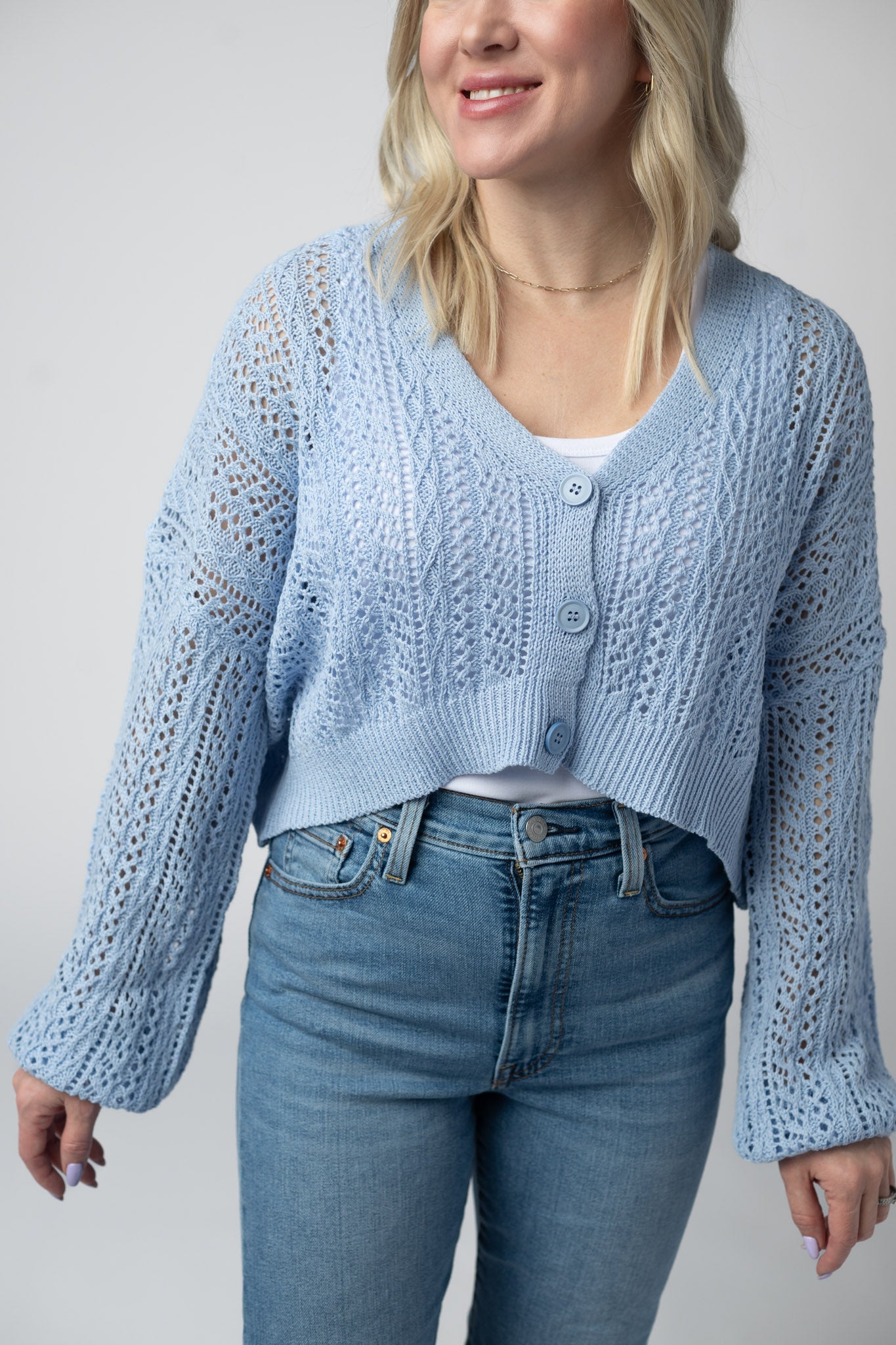 IN STOCK Callie Cropped Cardigan - Sky Blue