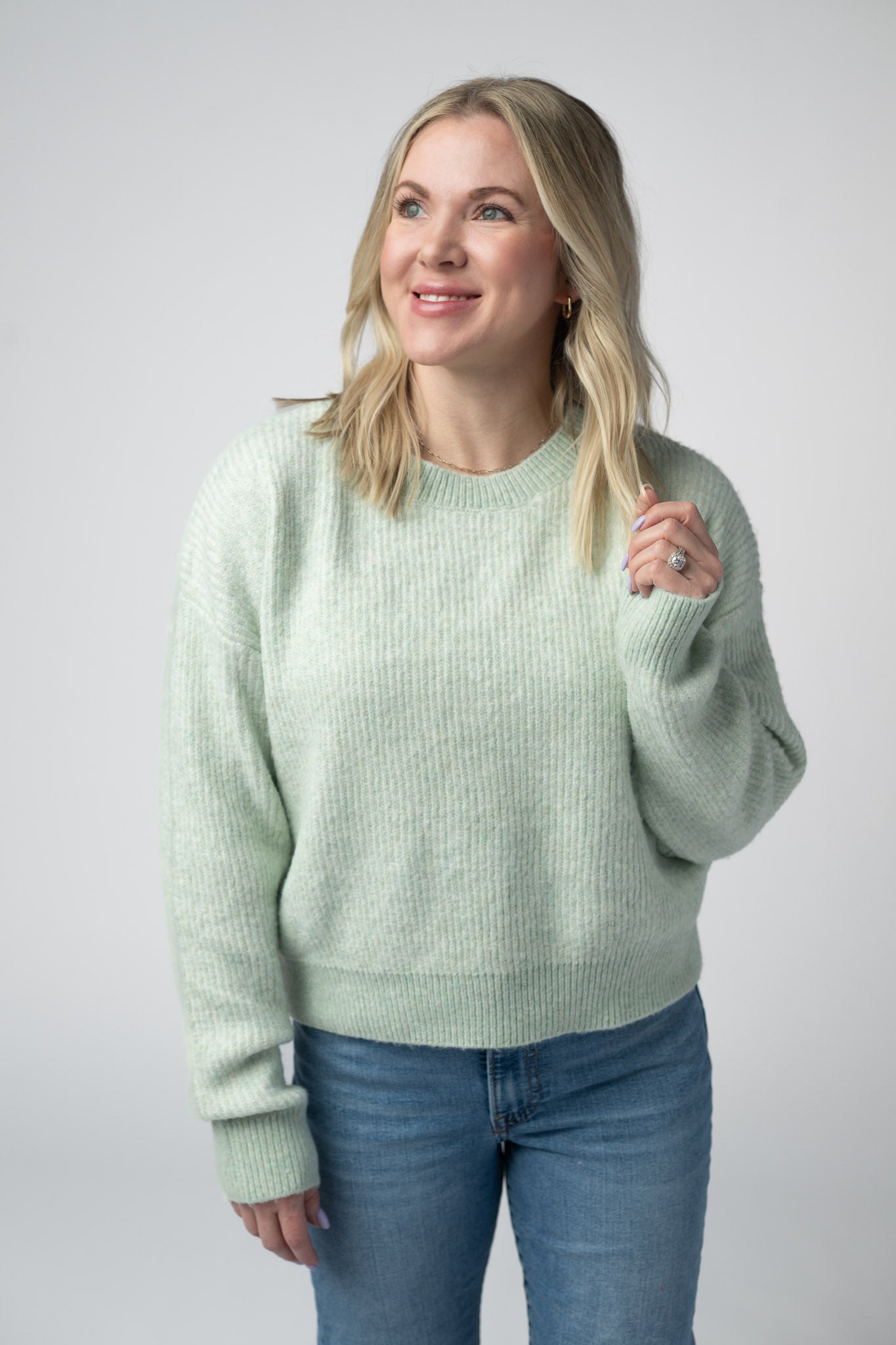 IN STOCK Josie Cozy Crew Sweater - Light Green FINAL SALE