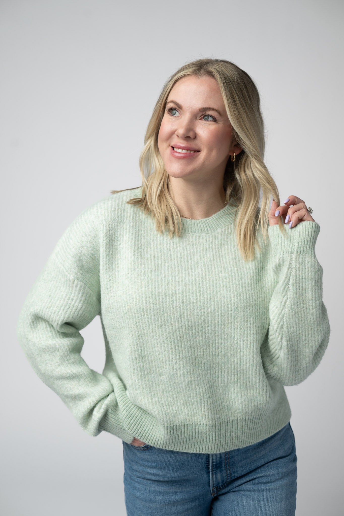 IN STOCK Josie Cozy Crew Sweater - Light Green FINAL SALE