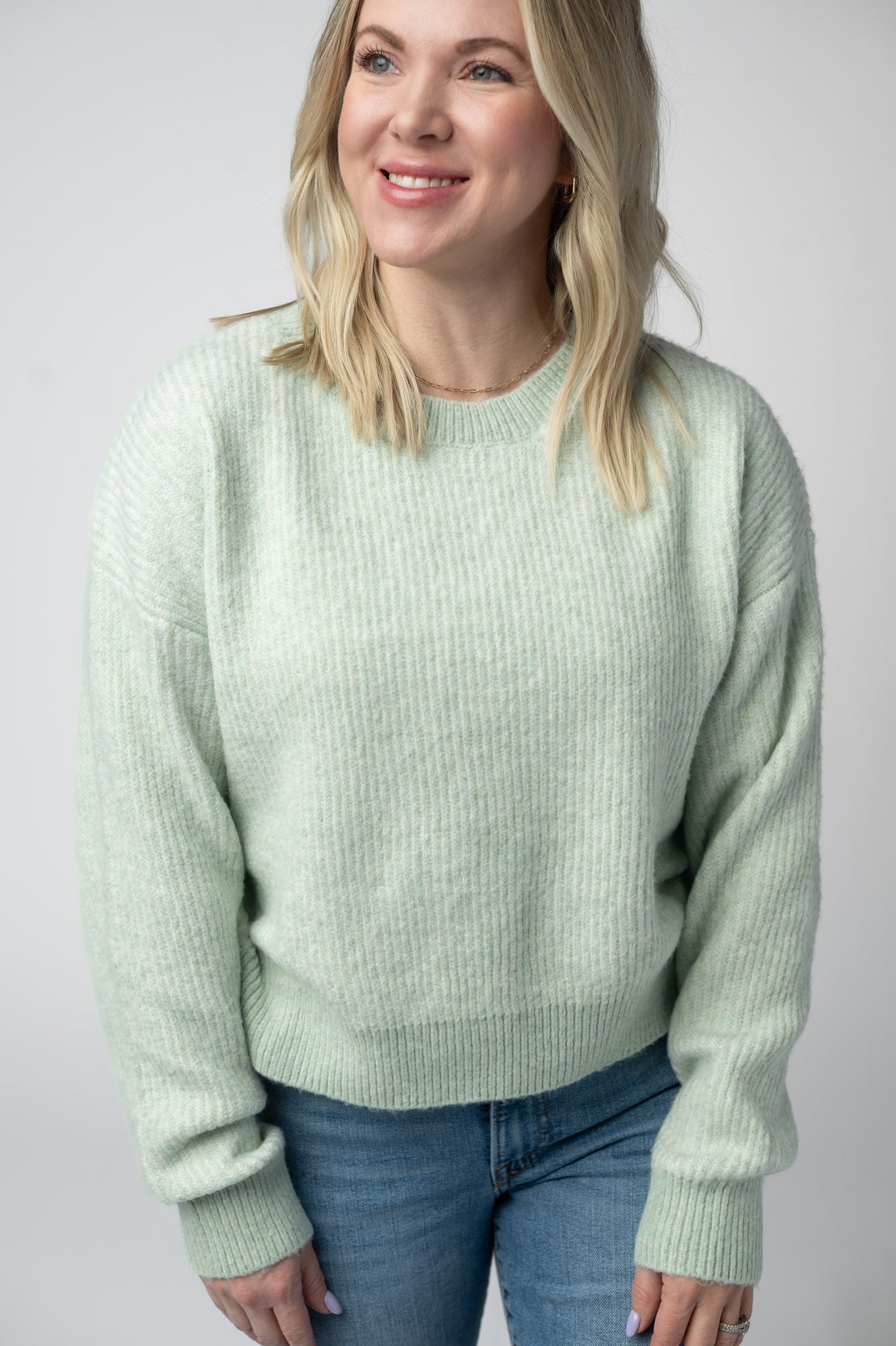 IN STOCK Josie Cozy Crew Sweater - Light Green FINAL SALE