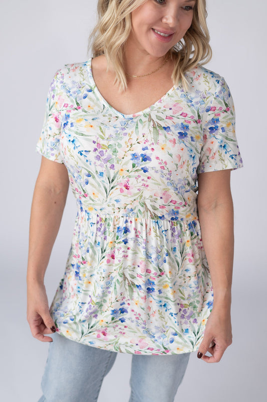 IN STOCK Sarah Ruffle Short Sleeve - Cottage Floral FINAL SALE