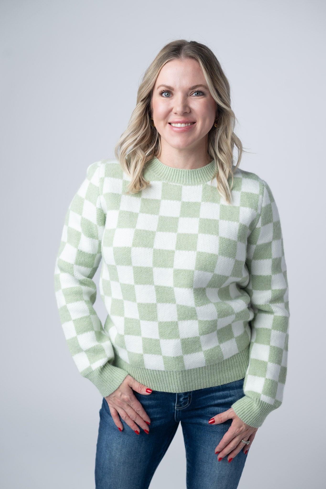 IN STOCK Checkered Sweater - Sage and White FINAL SALE