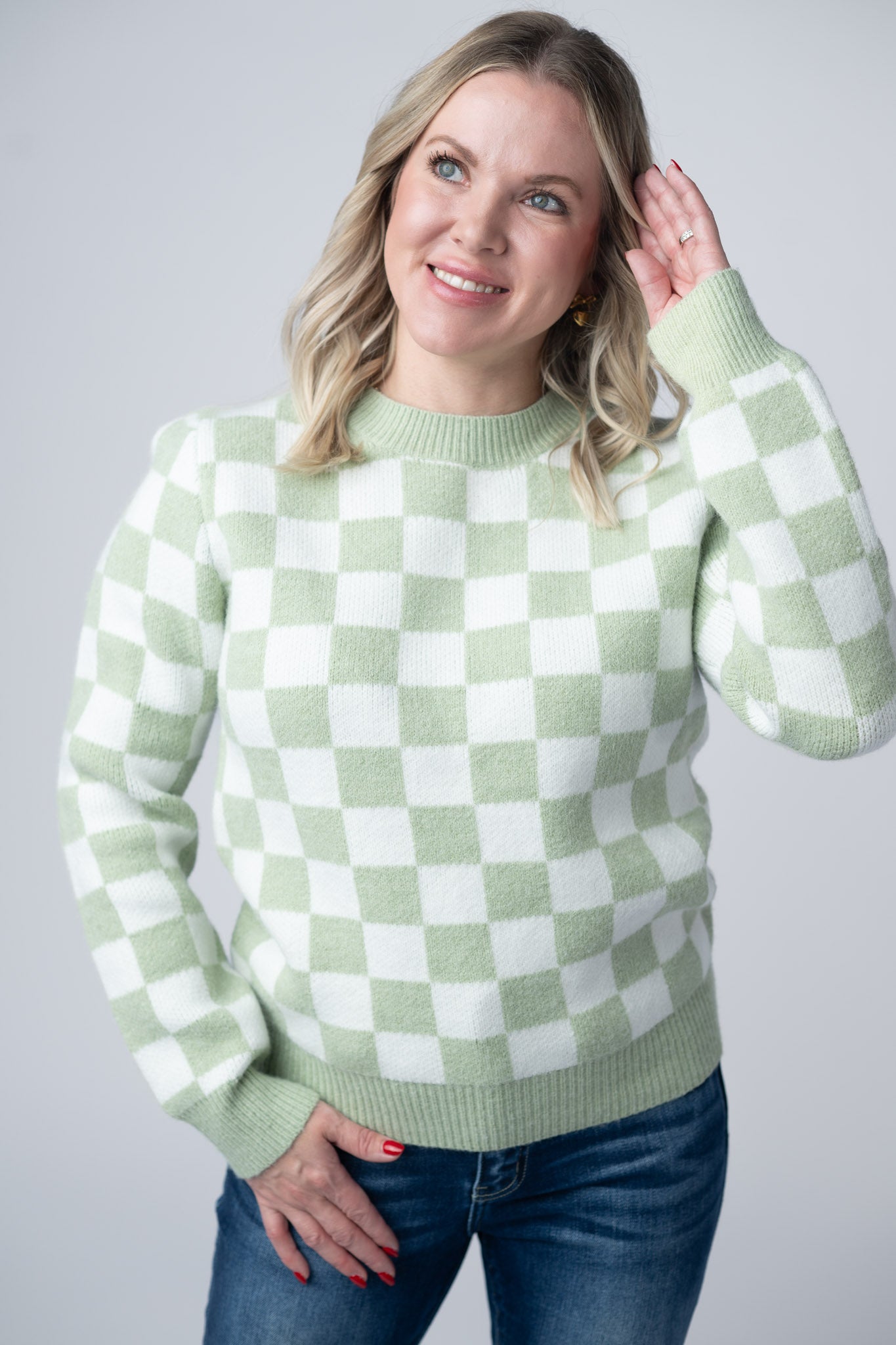 IN STOCK Checkered Sweater - Sage and White FINAL SALE