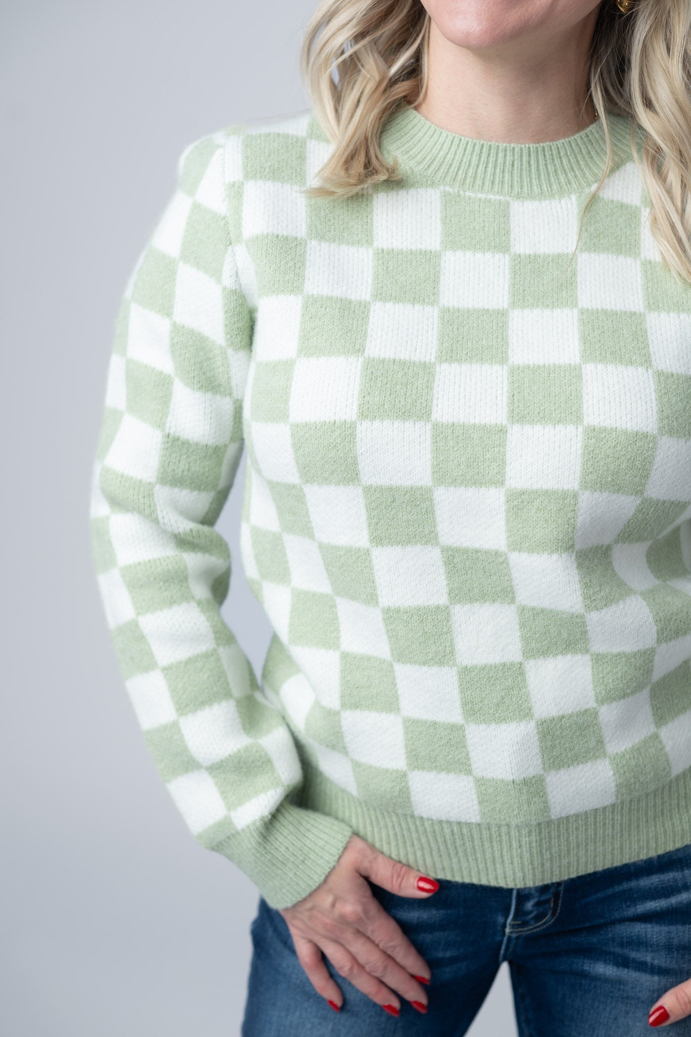 IN STOCK Checkered Sweater - Sage and White FINAL SALE