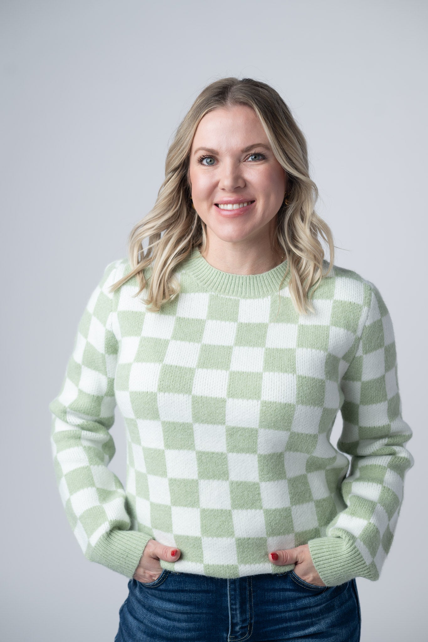 IN STOCK Checkered Sweater - Sage and White FINAL SALE
