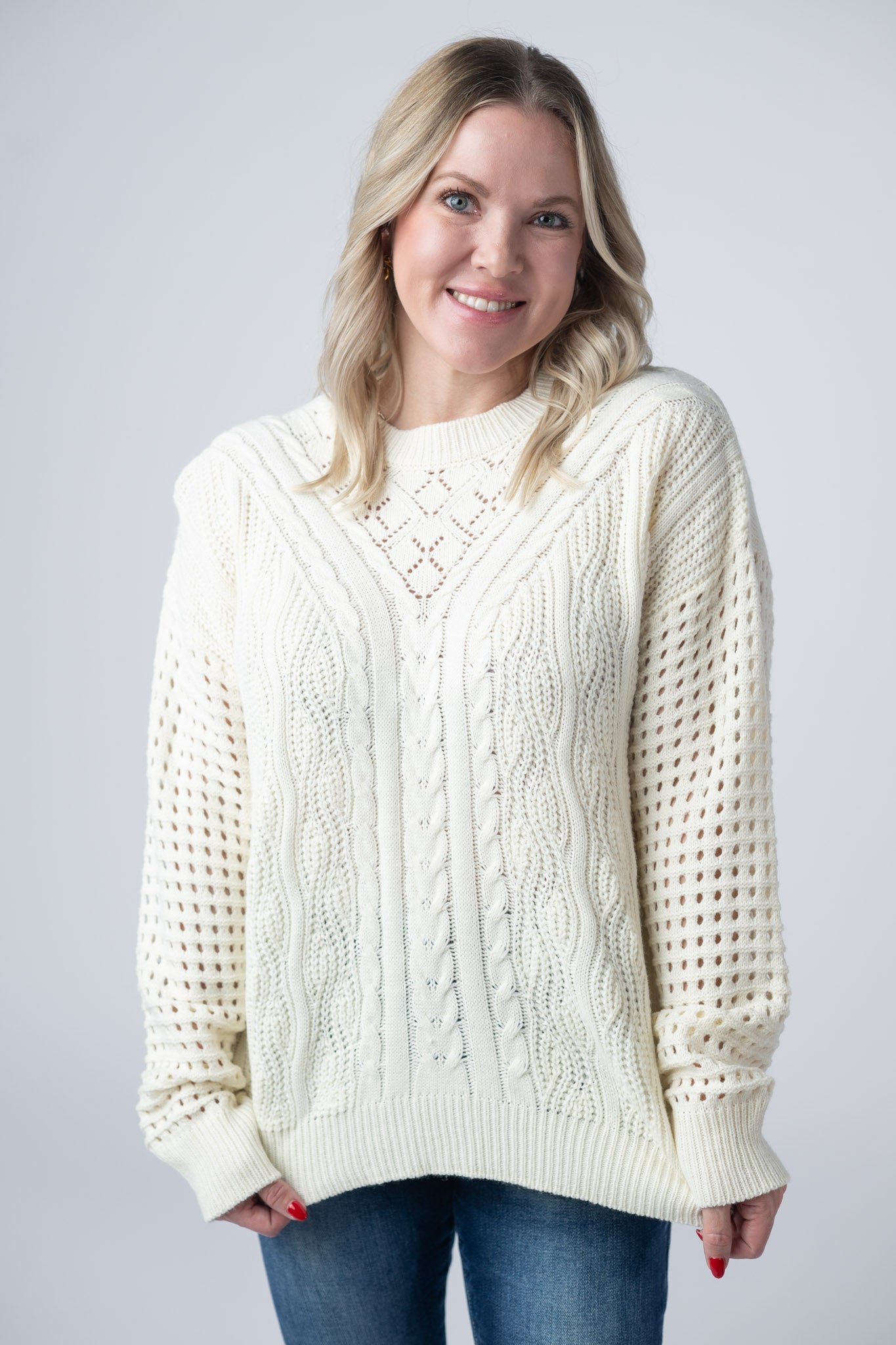 IN STOCK Jasmine Open Knit Sweater - Ivory FINAL SALE