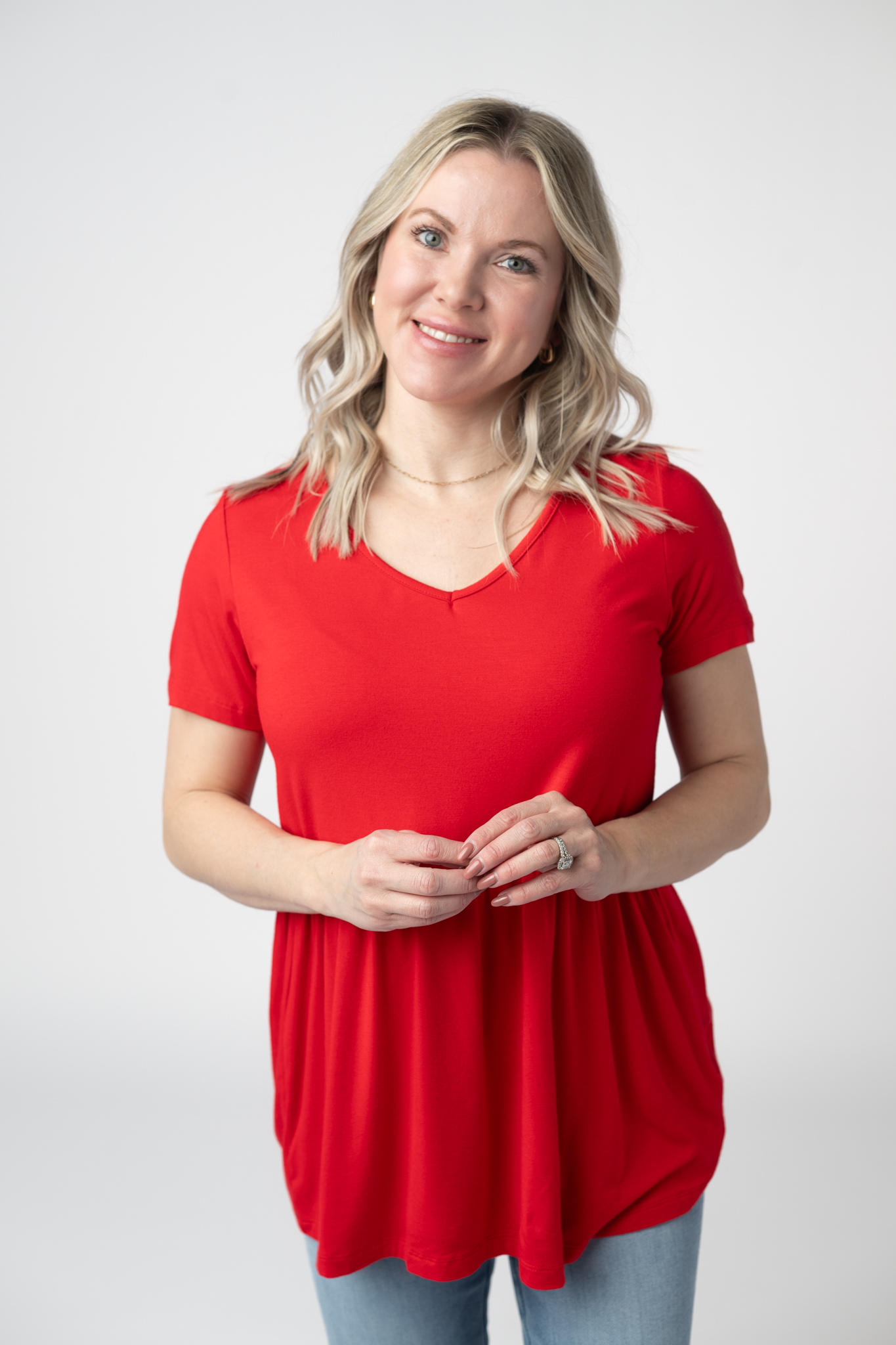 IN STOCK Sarah Ruffle Short Sleeve - Red