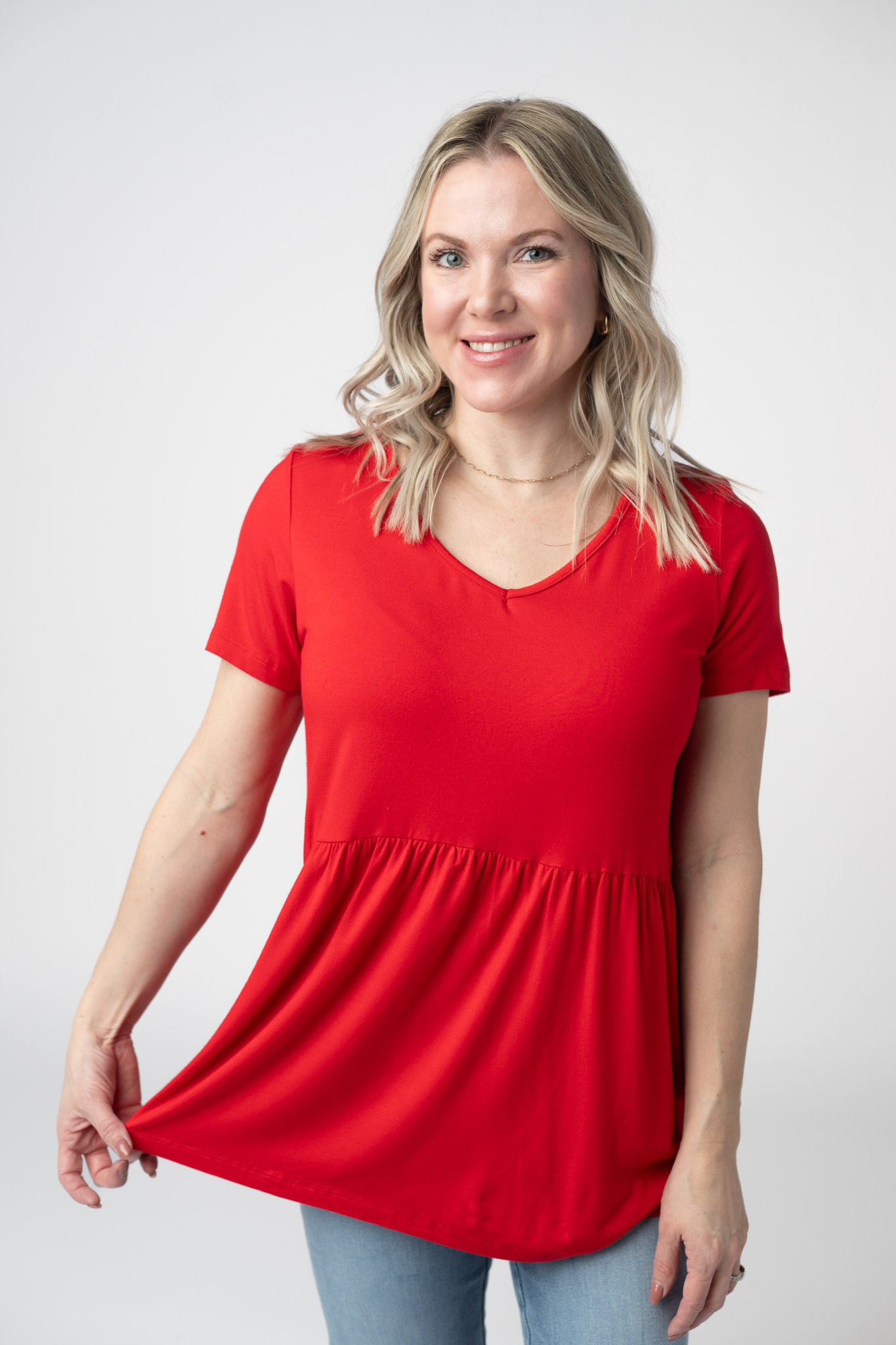 IN STOCK Sarah Ruffle Short Sleeve - Red