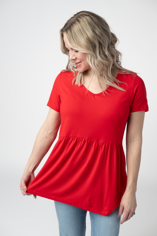 IN STOCK Sarah Ruffle Short Sleeve - Red