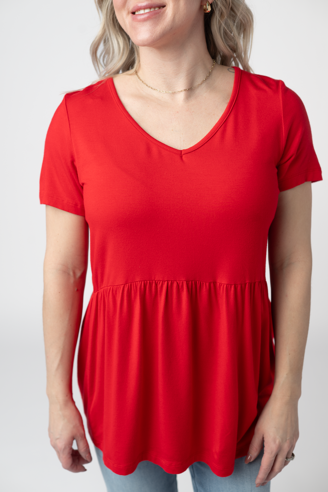 IN STOCK Sarah Ruffle Short Sleeve - Red