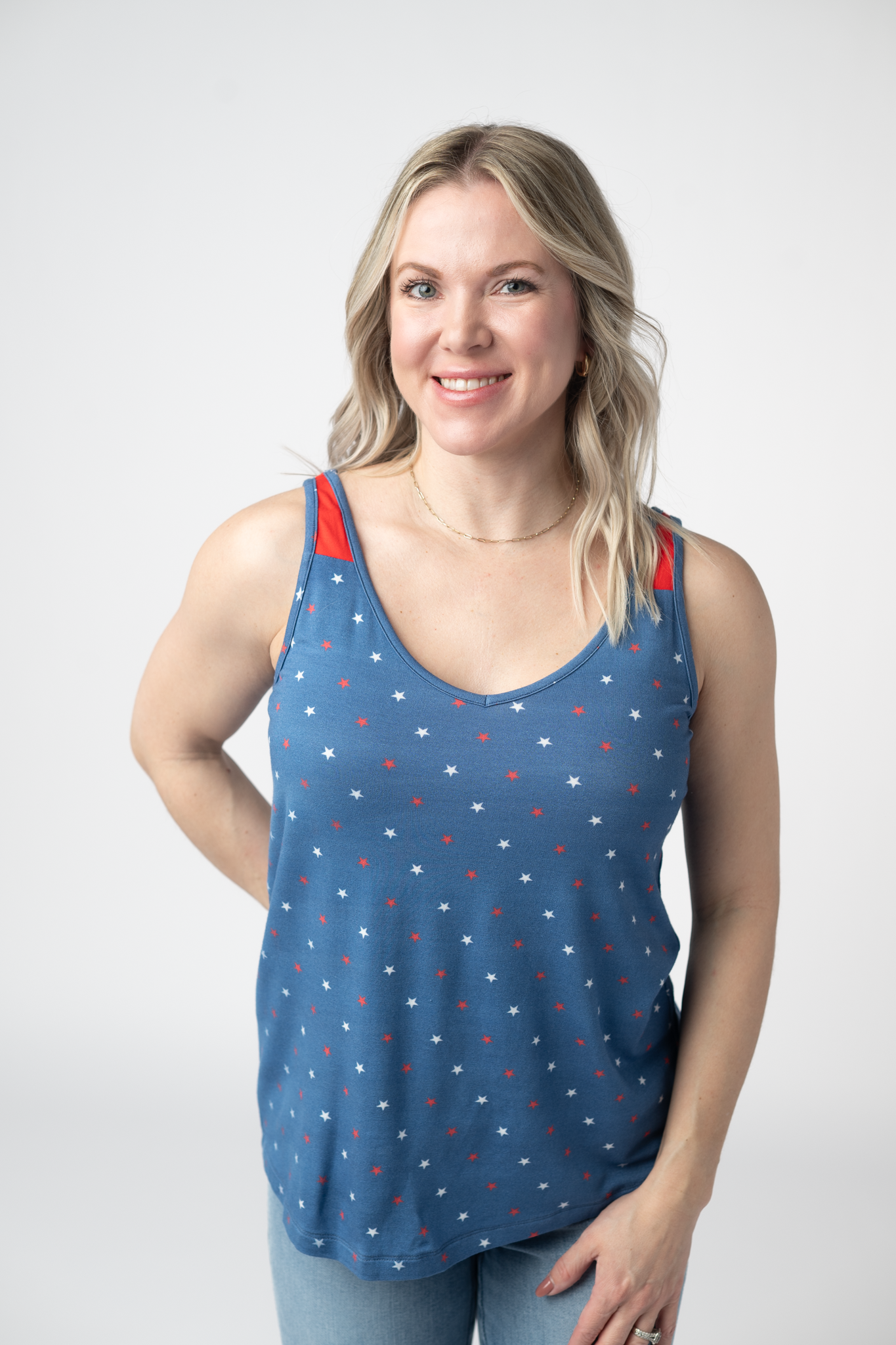 IN STOCK Poppy Tank - Blue Freedom Stars