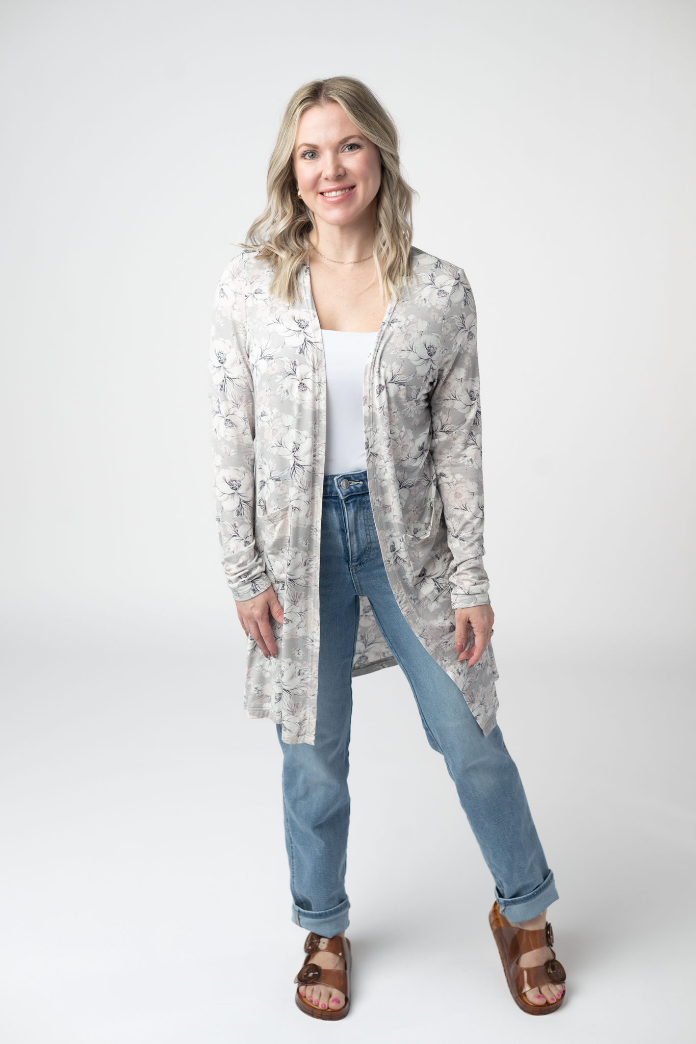 IN STOCK Classic Cardigan - Vintage Grey Floral FINAL SALE