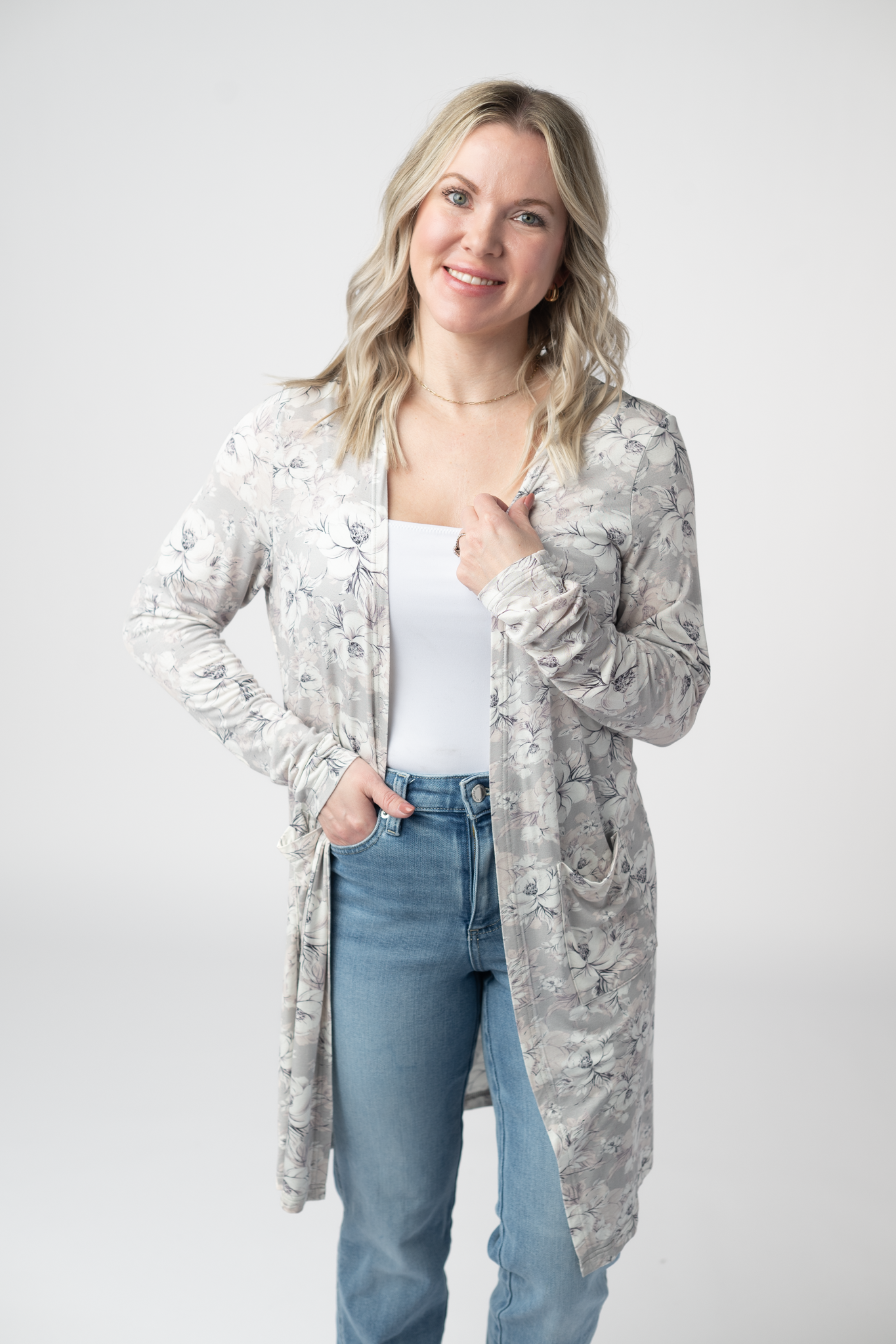IN STOCK Classic Cardigan - Vintage Grey Floral FINAL SALE