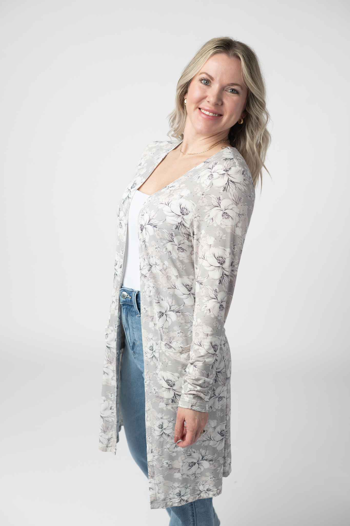 IN STOCK Classic Cardigan - Vintage Grey Floral FINAL SALE