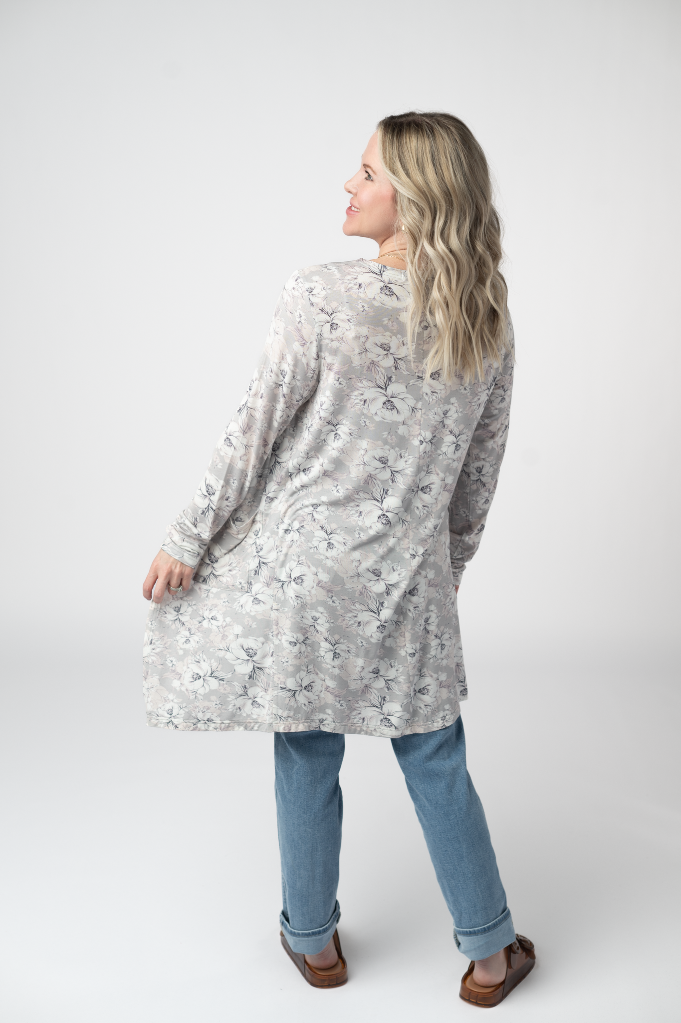 IN STOCK Classic Cardigan - Vintage Grey Floral FINAL SALE