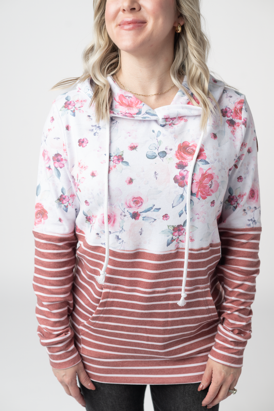 IN STOCK Hailey Pullover Hoodie - Pink Bloom and Stripes FINAL SALE