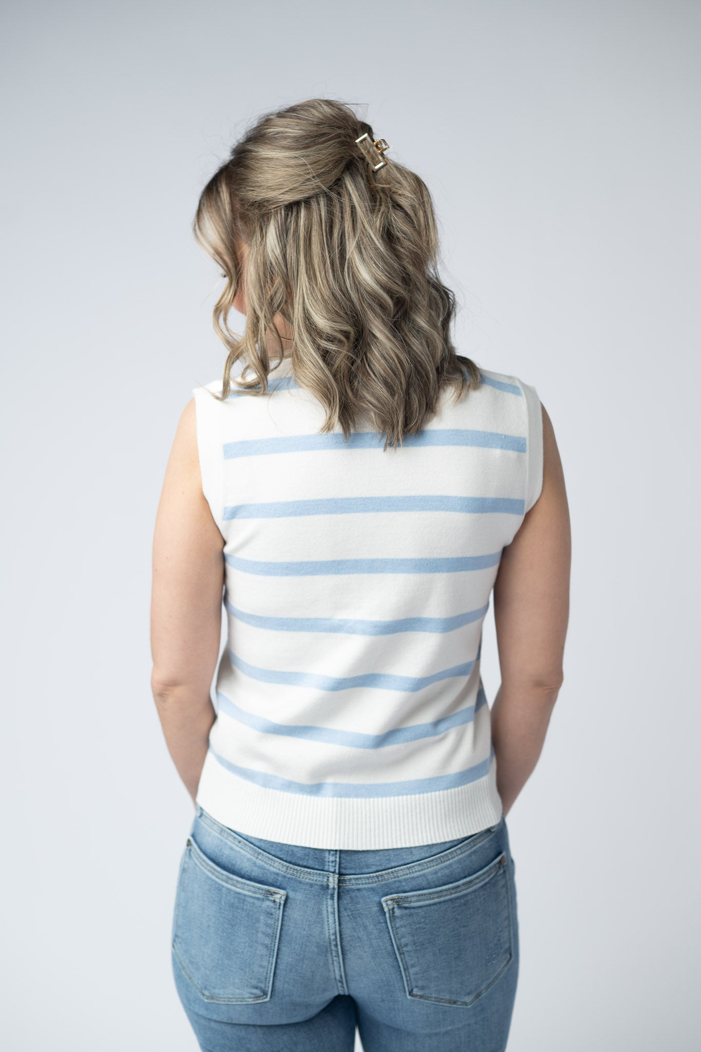 IN STOCK Lucy Striped Button Tank - Sky Blue