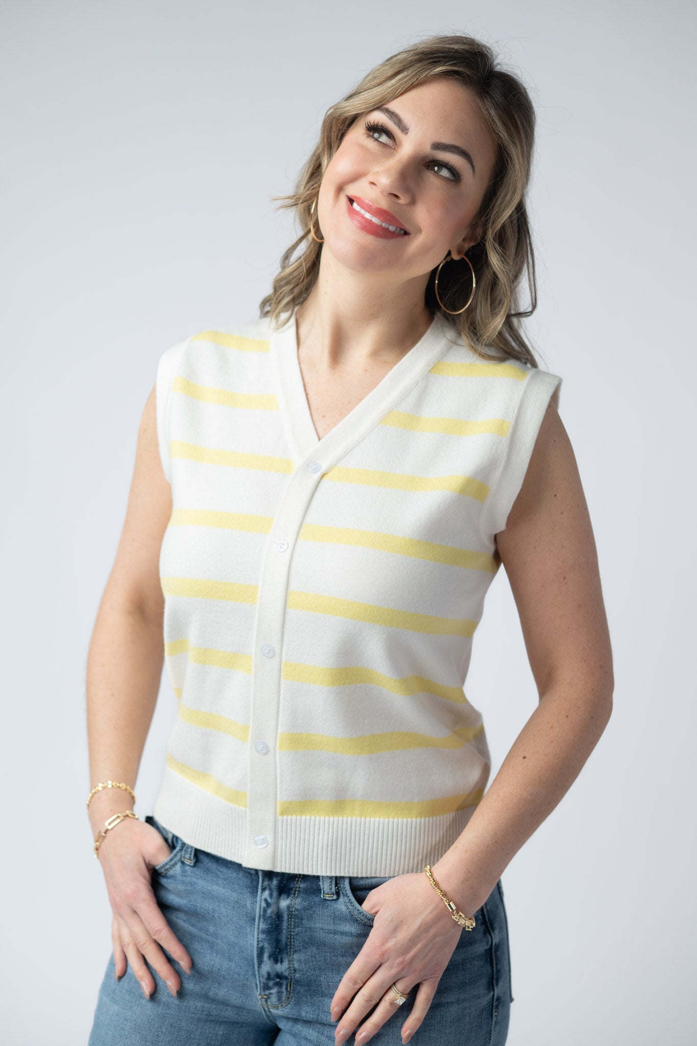 IN STOCK Lucy Striped Button Tank - Yellow