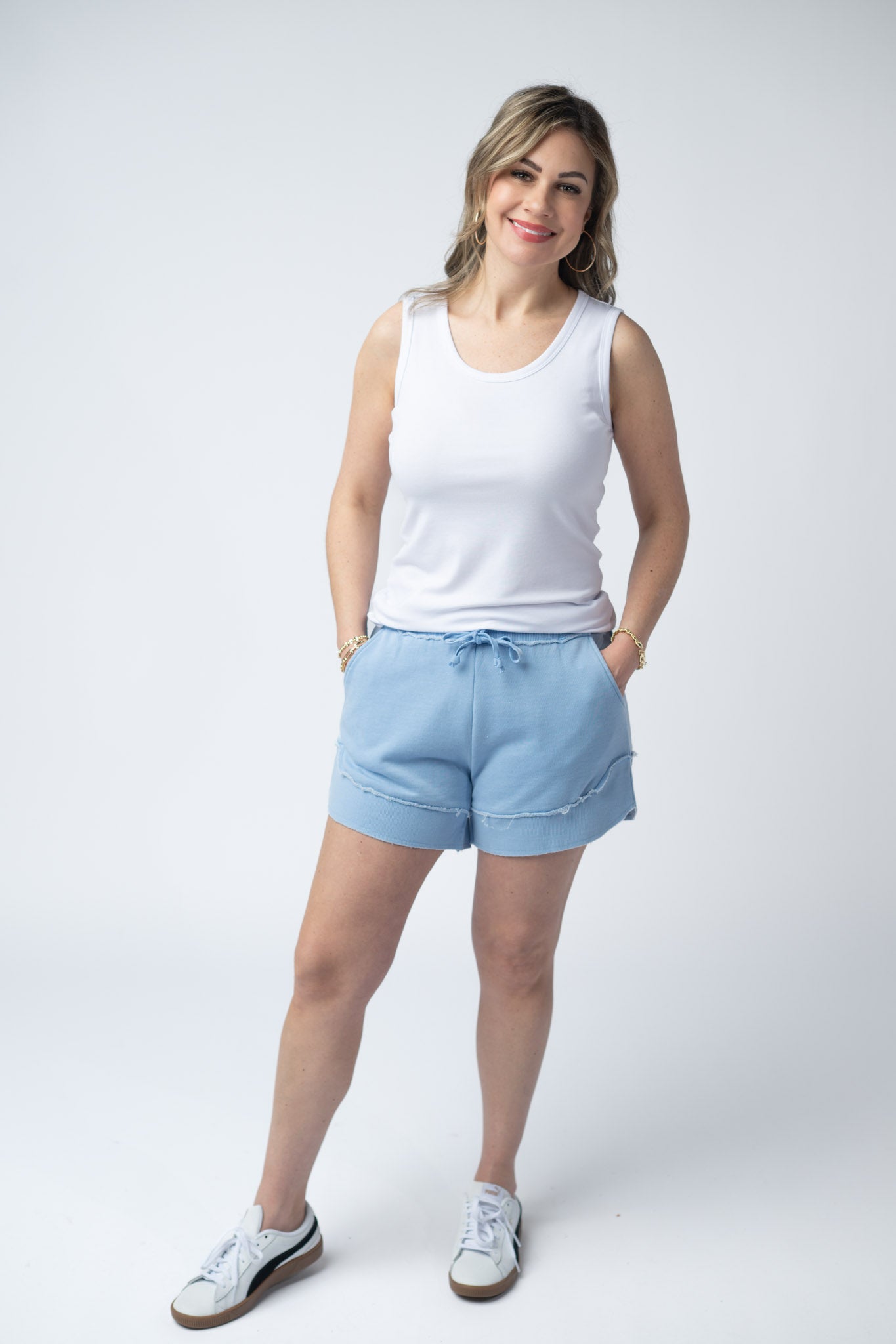 IN STOCK French Terry Stevie Shorts - Dusty Blue FINAL SALE