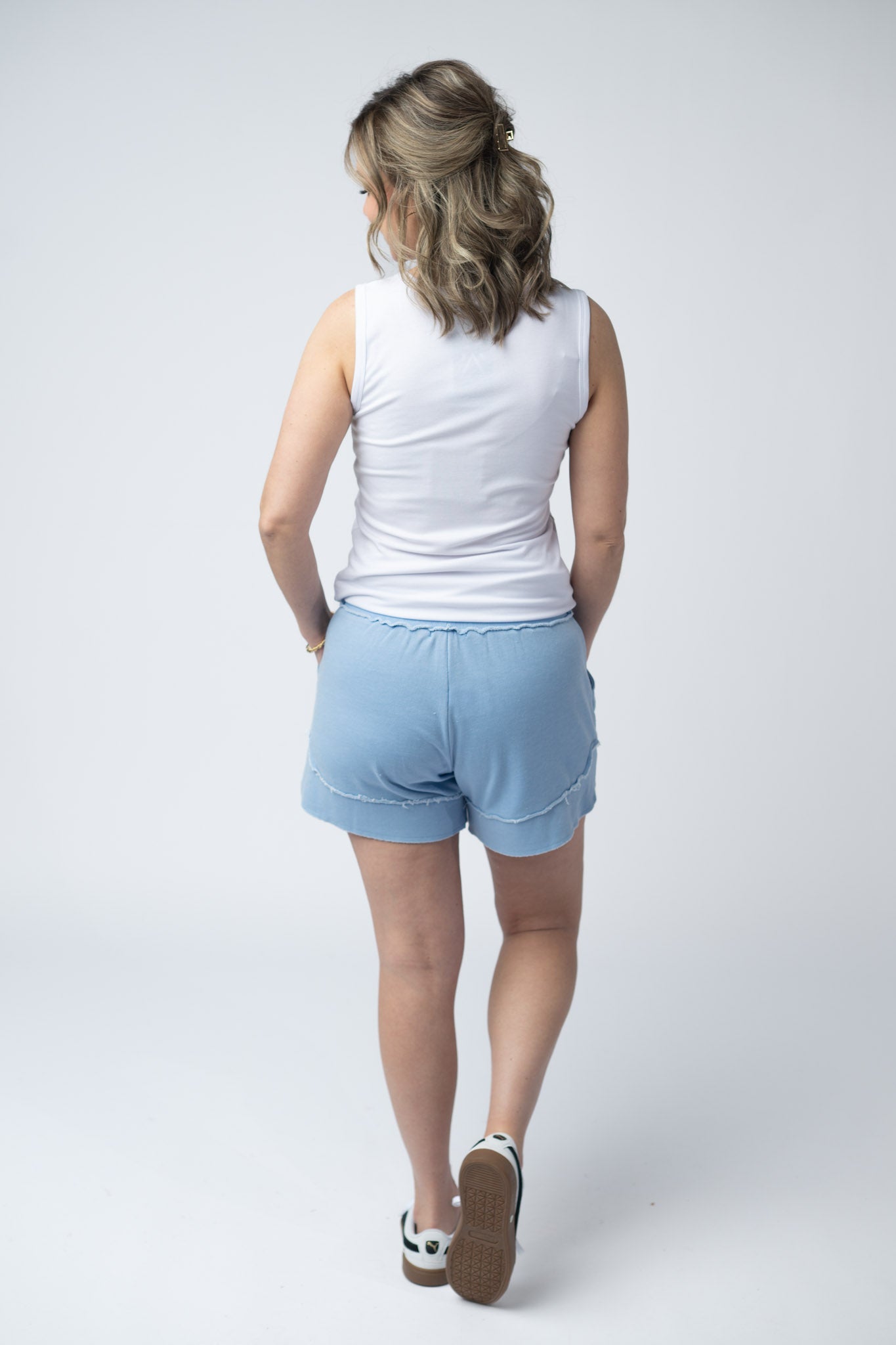 IN STOCK French Terry Stevie Shorts - Dusty Blue FINAL SALE