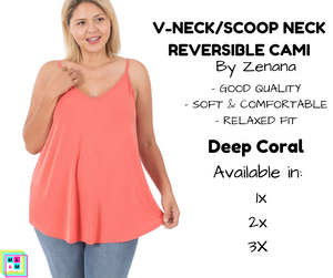 PLUS V-Neck/Scoop Neck Reversible Cami - Deep Coral