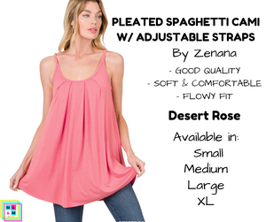 Pleated Spaghetti Strap Cami - Desert Rose
