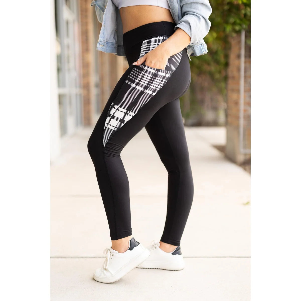Plaid Panel Pocket Leggings