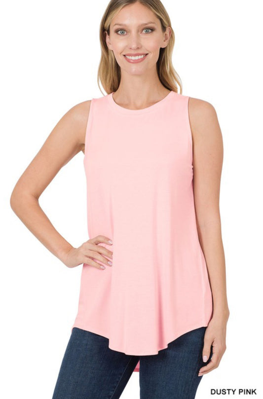 **FINAL SALE** Sleeveless Scoop Neck Hi-Low/Dusty Pink