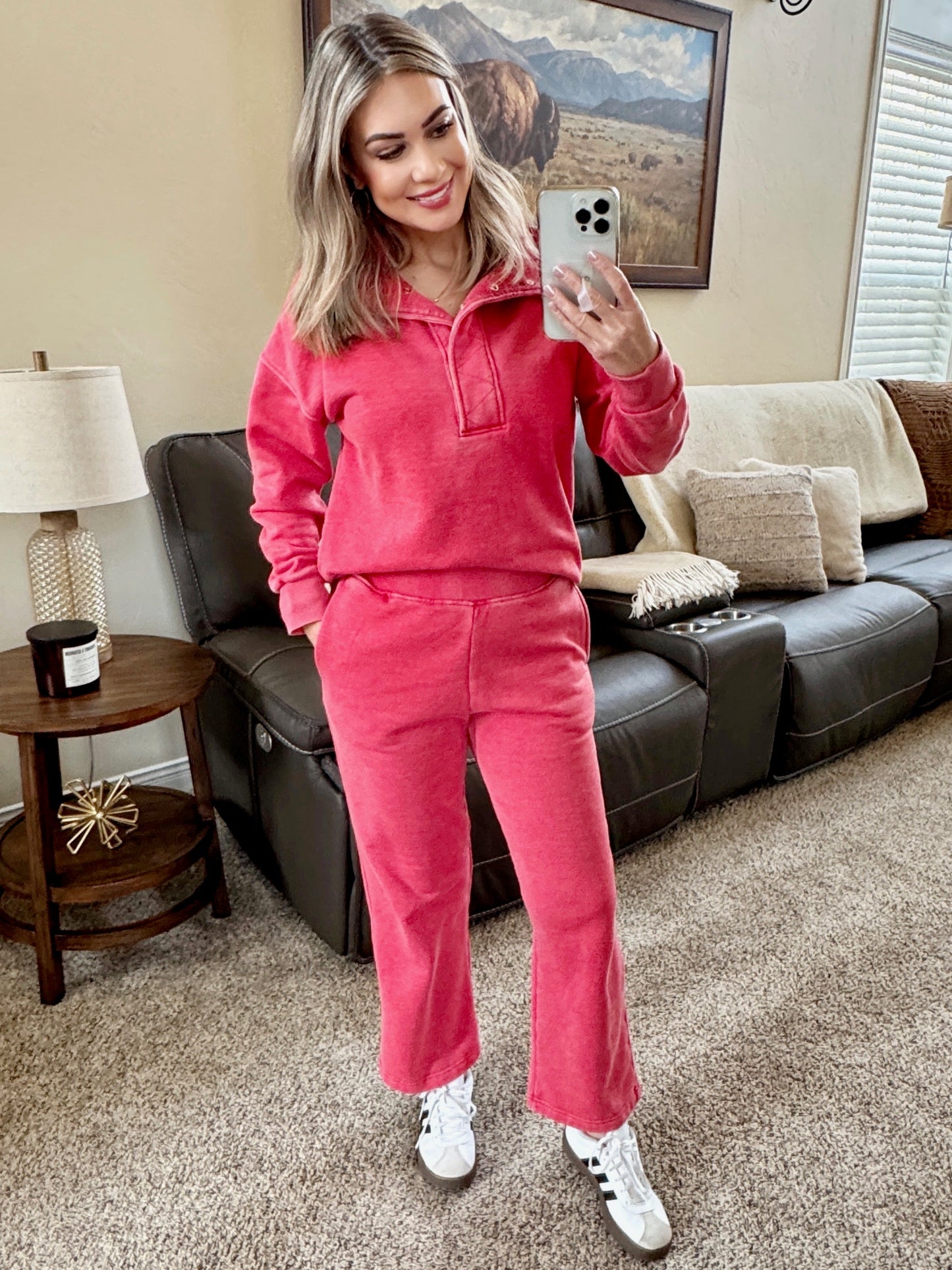 IN STOCK Wide Leg Vintage Wash Bottoms - Red FINAL SALE