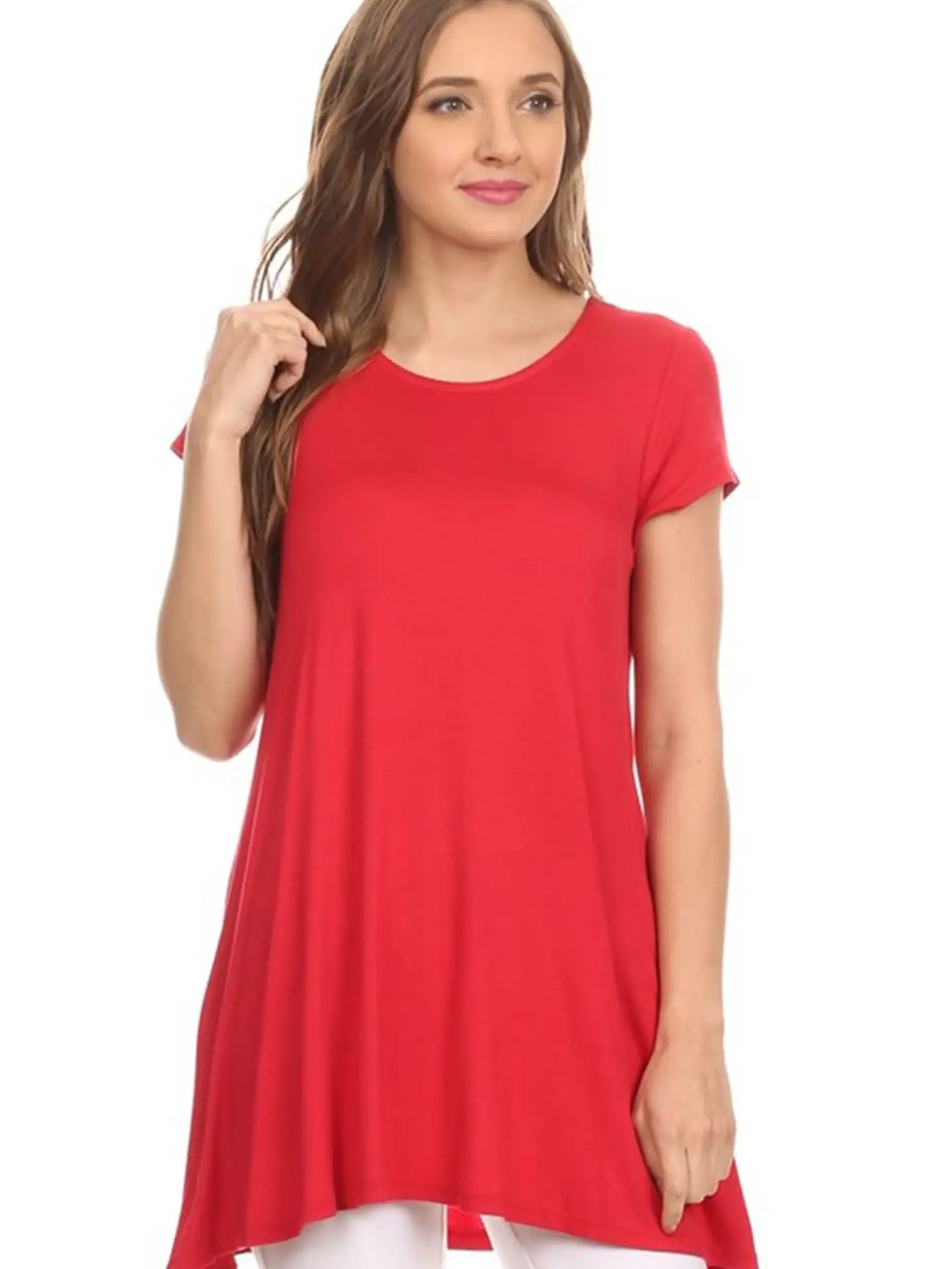 Scoop Neck Pocket Tunic /  Red