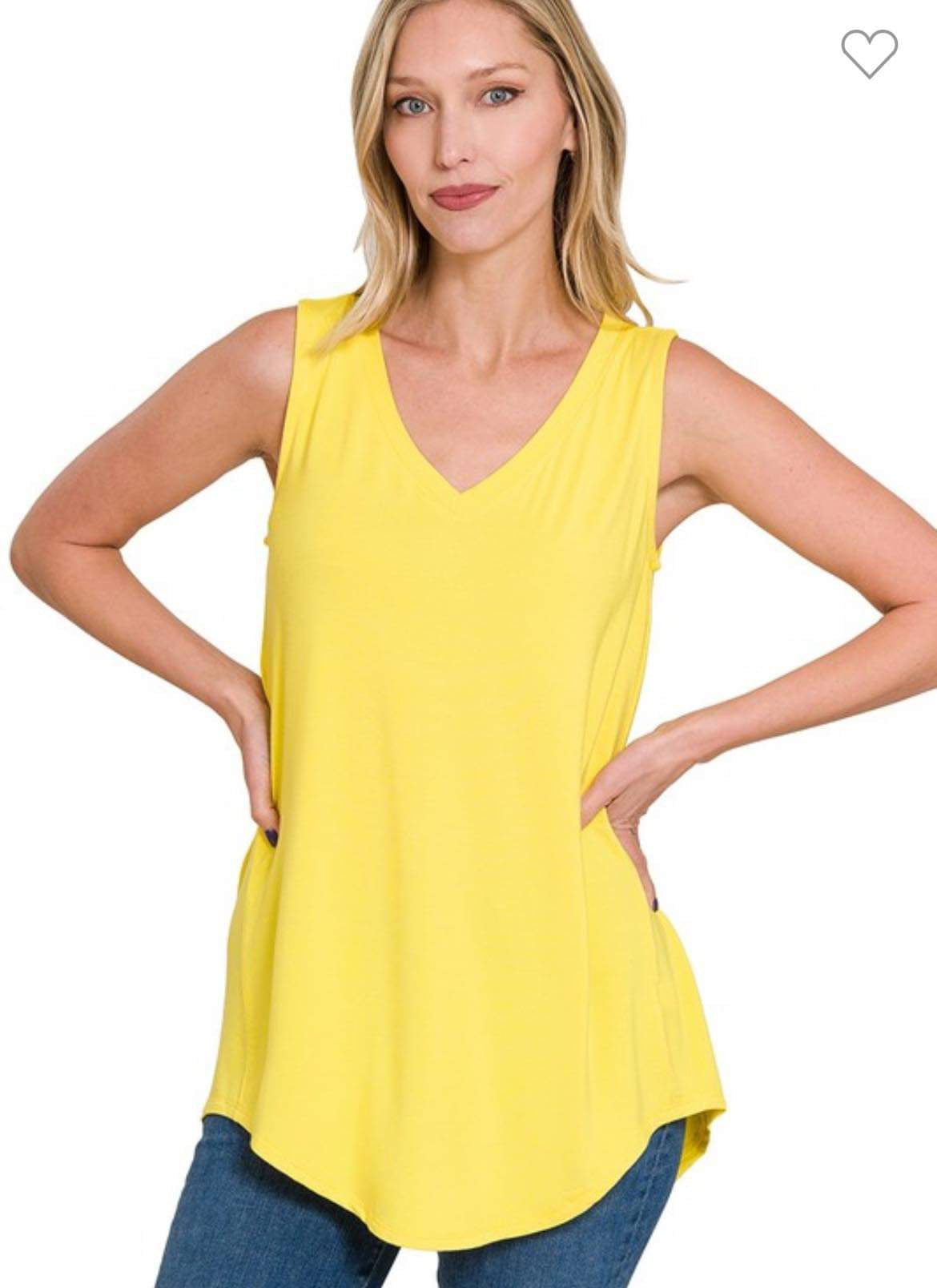 **FINAL SALE** Sleeveless V-Neck Hi-Low / Yellow