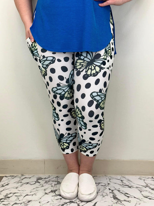 Polka Dot Butterfly Pocket Capri Leggings