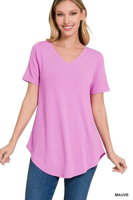 **FINAL SALE** V Neck Tee/Mauve