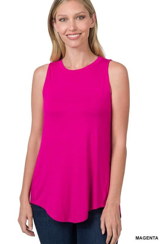 Sleeveless Scoop Neck Hi-Low/Magenta