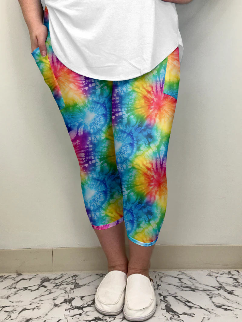 Rainbow Tie Dye Pocket Capri Leggings