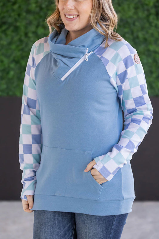 Zoey Zipcowl Sweatshirt/Blue & Mint Checkered