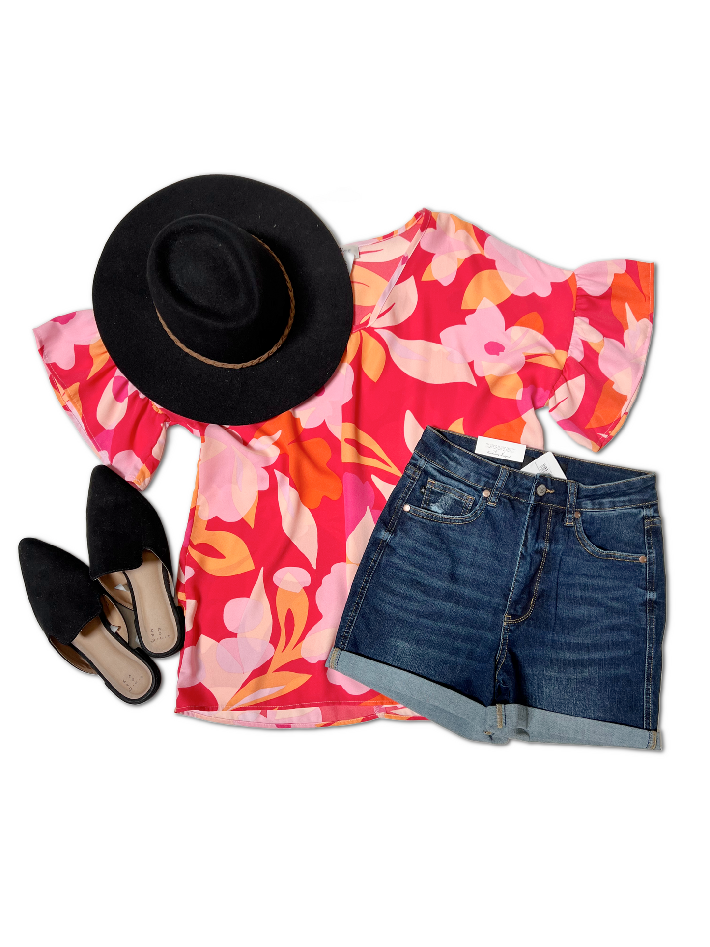 Floral In Coral - Ruffle Sleeve