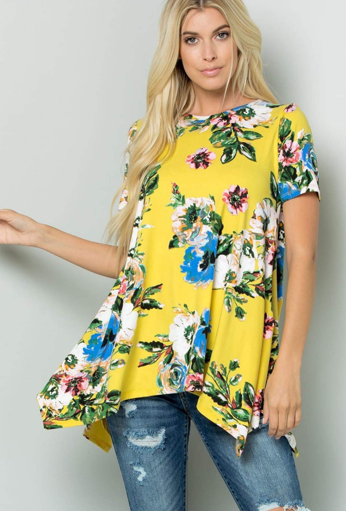 **FINAL SALE** Yellow Floral  Shark Bite Tunic