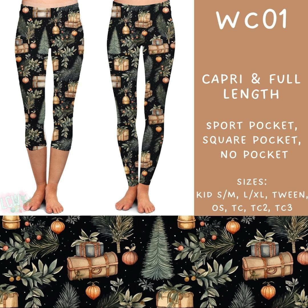 Watercolor Christmas Collection Part 1: CAPRI Length Leggings WITH Sports Style Pockets  PREORDER ( ETA mid December)