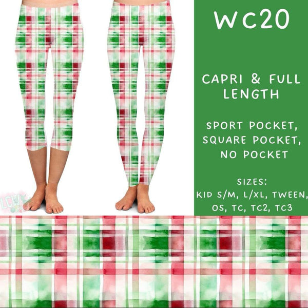 Watercolor Christmas Collection Part 1: CAPRI Length Leggings WITH Sports Style Pockets  PREORDER ( ETA mid December)