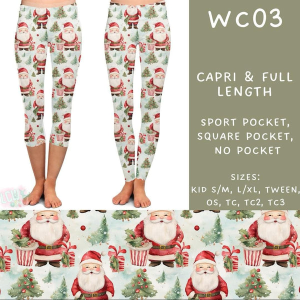 Watercolor Christmas Collection Part 2: CAPRI Length Leggings WITH Sports Style Pockets  PREORDER ( ETA mid December)