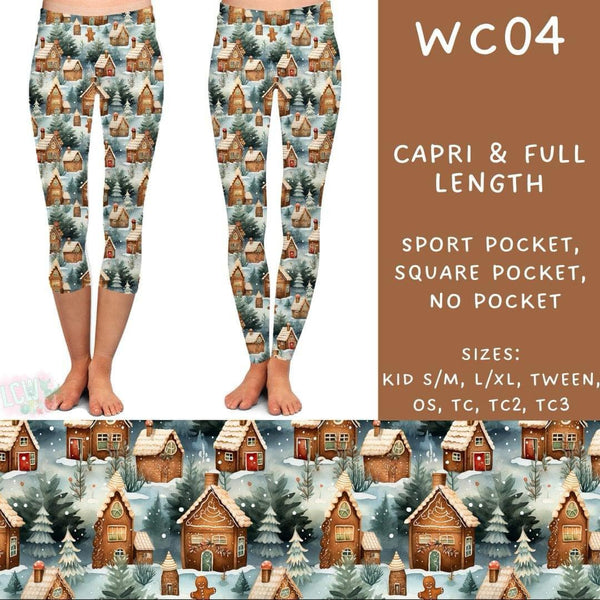 Watercolor Christmas Collection Part 2: CAPRI Length Leggings WITH Sports Style Pockets  PREORDER ( ETA mid December)