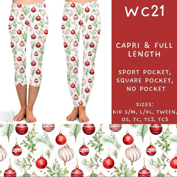 Watercolor Christmas Collection Part 1: CAPRI Length Leggings WITH Sports Style Pockets  PREORDER ( ETA mid December)