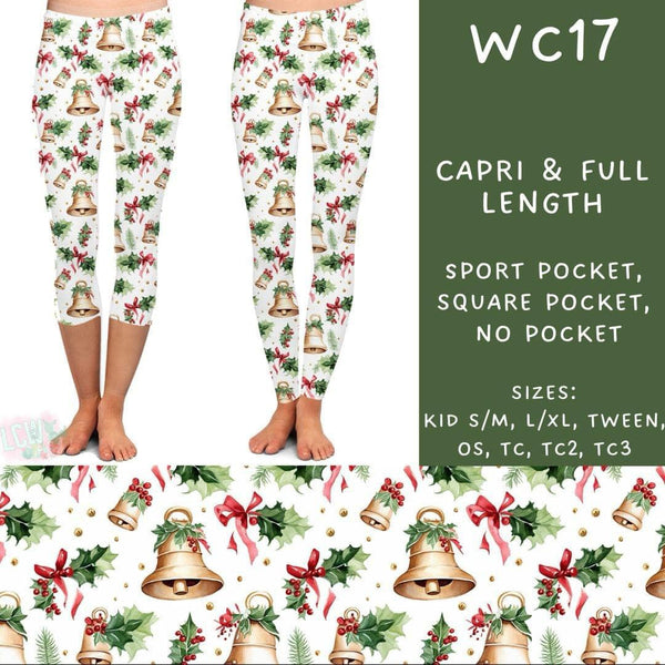 Watercolor Christmas Collection Part 1: CAPRI Length Leggings WITH Sports Style Pockets  PREORDER ( ETA mid December)